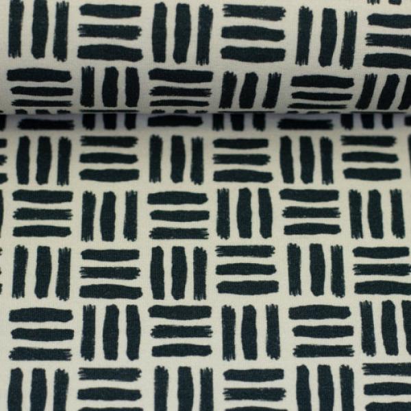 French Terry Sommersweat Wabi Grid Pinselstriche in Naturweiß
